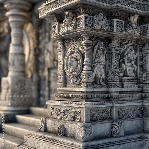 Ancient temple architecture showcasing sculpted pillars and sacred reliefs photo