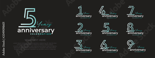 Photos Set of anniversary logo style, vector design dark cyan color text on balck backg