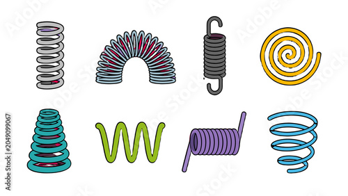 Foto Set of colorful coil spring shapes and spiral forms