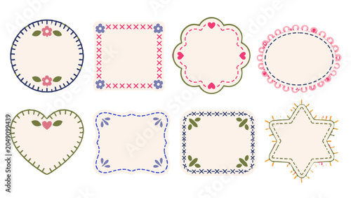 Vászonkép Set of decorative stitched label frames in assorted shapes