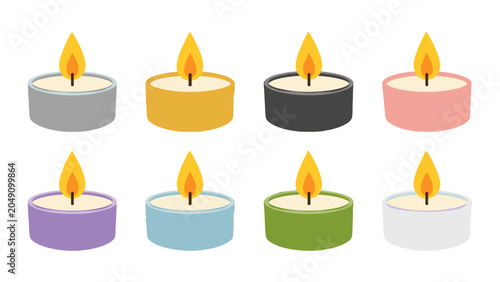 Schilderij op canvas Set of colorful tealight candles with burning flames
