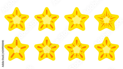 Schilderij op canvas Set of yellow star fruit slice icons in flat vector style