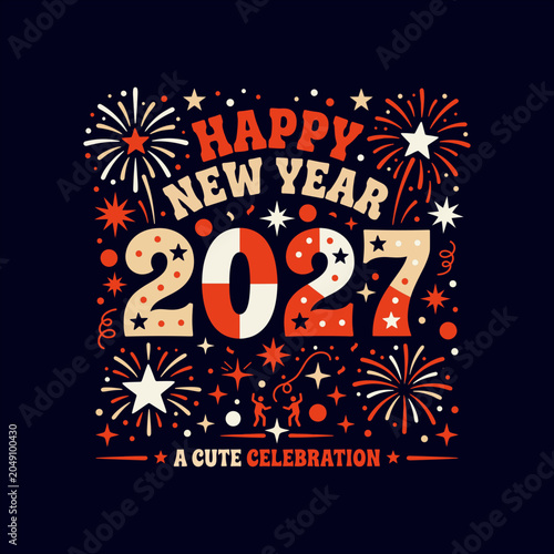 Happy New Year Celebration Typography T Shirt Design
