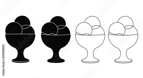 Canvastavla Ice Cream Sundae Silhouette Set Black And White Outline Silhouette