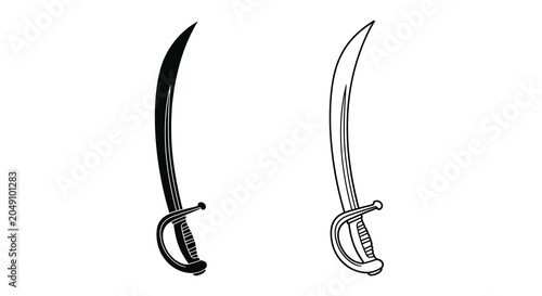 Tableau sur toile Curved saber swords black and white line art silhouette