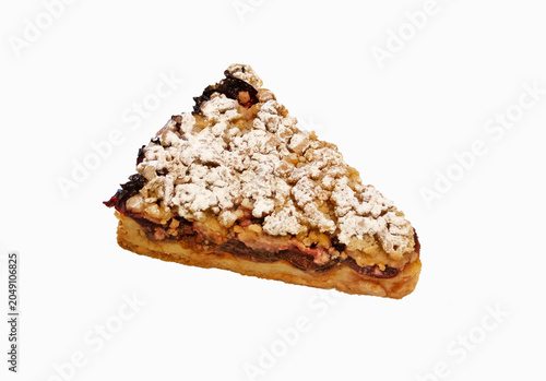 freshly baked plum cake on a white background
