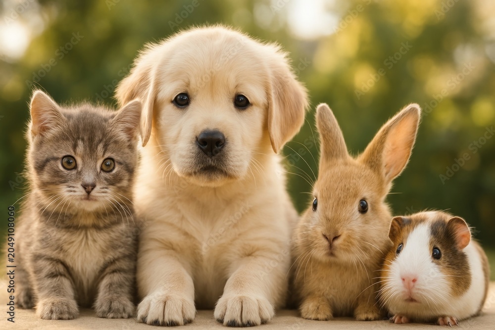 Fototapeta premium Adorable pets together outdoors.