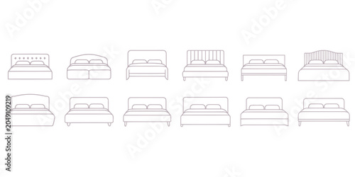 Cuadro en lienzo Selection of modern double bed icons in various styles for bedroom interior design