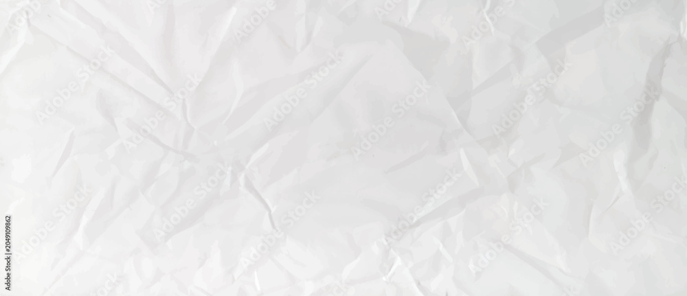 Naklejka premium Crumpled grey paper texture. Abstract light bg with wrinkled cardboard teture. Vector illustration horizontal fold crumpled empty white paper template for posters, banners or collage ideas.