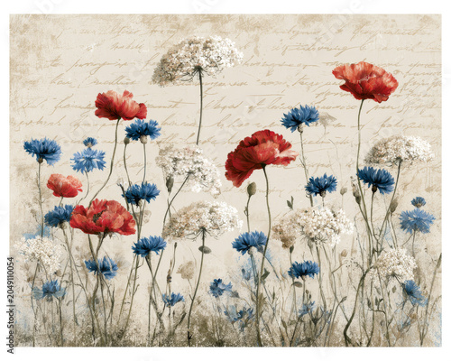 Vintage Floral Seamless Pattern with Light Grunge Background