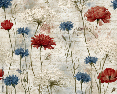 Light Shabby Chic Floral Pattern with Antique Script