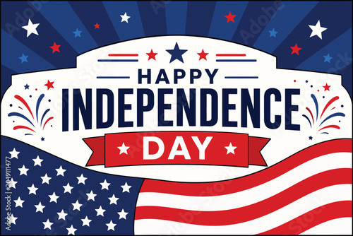 Happy independence day celebration with fireworks and flag