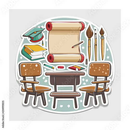 School supplies and desk illustration
