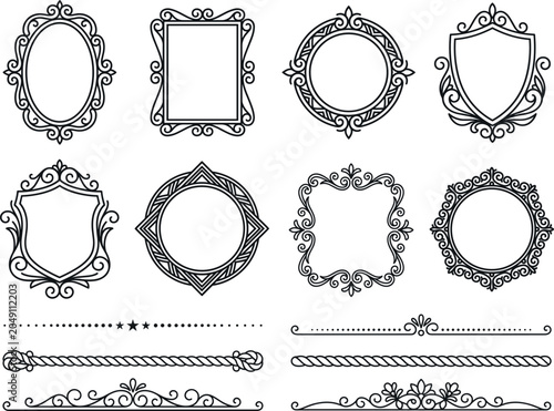 Vintage collection of ornate decorative frames and borders for invitation card design.