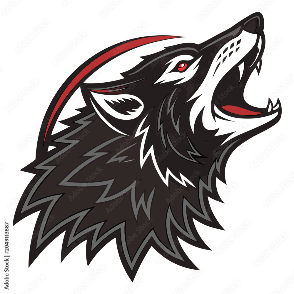 Obraz premium Aggressive wolf head mascot emblem design for sports team with aggressive predator branding character illustration