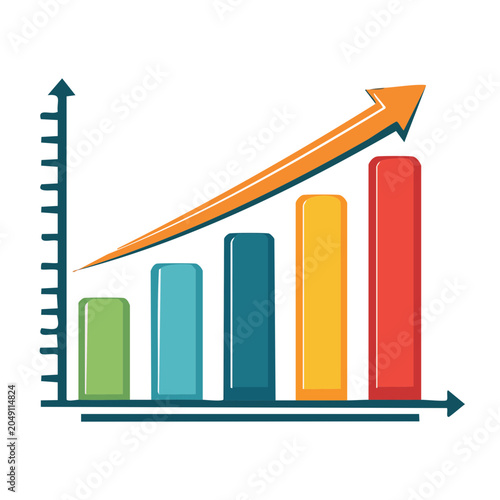Bar chart showing growth with upward trend arrow
