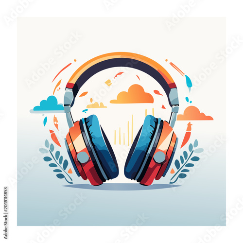 Colorful headphones with abstract elements