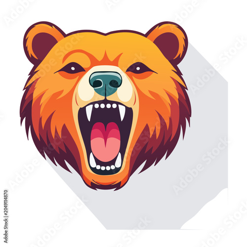 Fierce Bear Head Illustration with Open Mouth