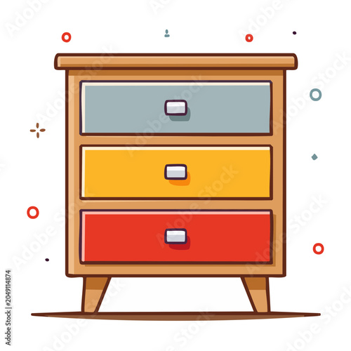 Flat design chest of drawers with colorful drawers
