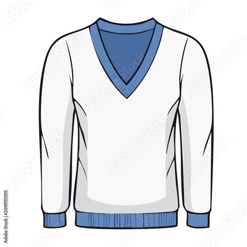 White and blue v-neck sweater illustration