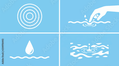 Set of water ripple icons and splash symbols.