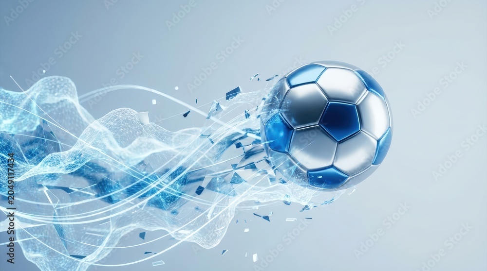Naklejka premium Futuristic football in motion with digital abstract elements