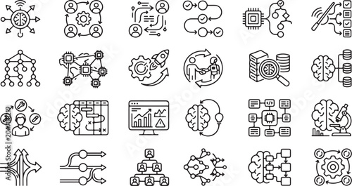 Set of artificial intelligence and machine learning line icons