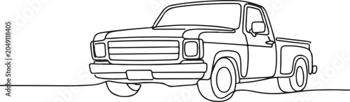 Generic Retro Pickup Truck Line Drawing Illustration For Vintage Vehicle Transport Outline Art Design