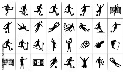 Tableau sur toile Minimal soccer player kicking ball vector set with black and white football icon