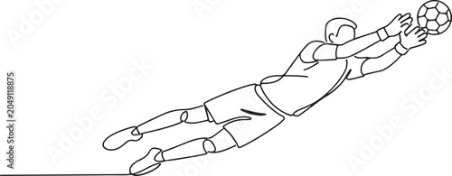 Line Drawing Of Soccer Goalkeeper Jumping To Catch Ball Sports Action Athlete Illustration