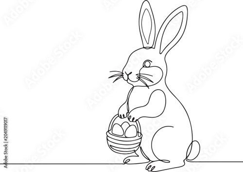 Easter Bunny Line Drawing Illustration For Spring Holiday Rabbit Character Outline Art Design