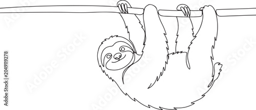 Cute Sloth Line Drawing Illustration For Wildlife Animal Character Outline Art And Nature Theme