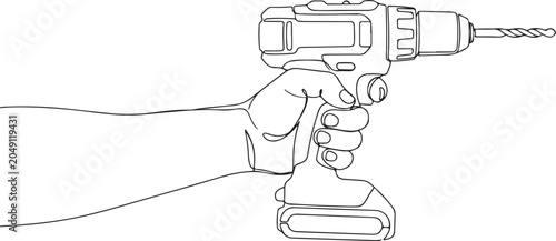 Cordless Drill Or Cordless Screwdriver Line Drawing Illustration For Power Tool Outline Art Concept