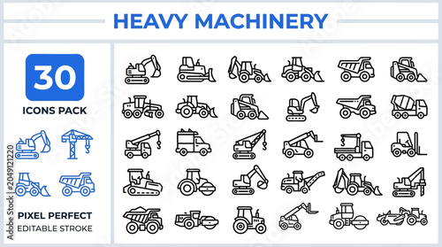 Foto Road Construction Vehicle outline icon set