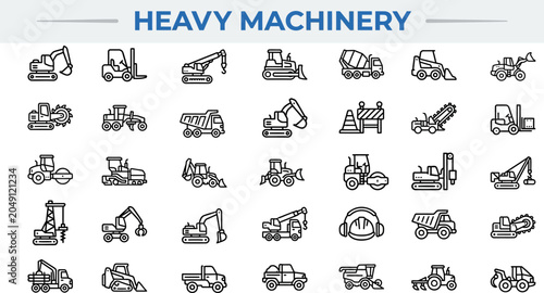 Принти на полотні Construction Crane and Lifting outline icon set