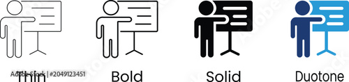 Cuadro en lienzo Set of Presentation icon showing person pointing at board