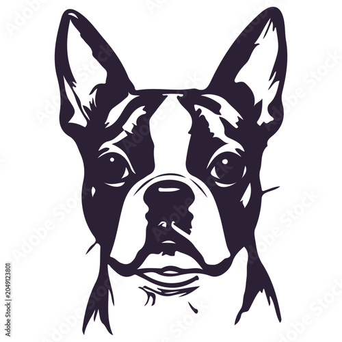 Boston Terrier Dog Head Silhouette Black and White