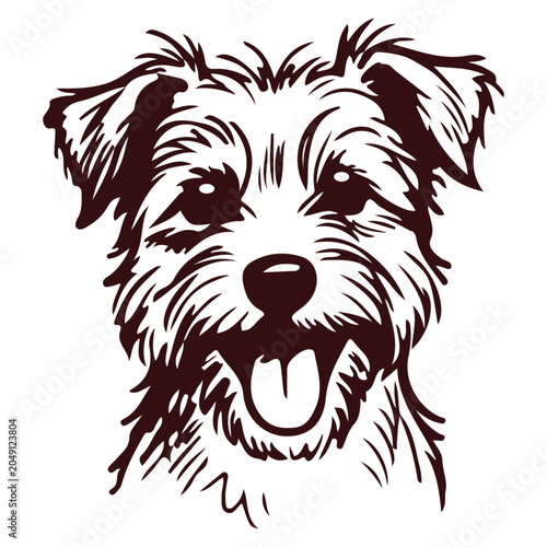 Happy Terrier Dog Face Illustration with Tongue Out
