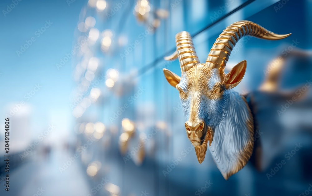 Obraz premium Decorative Goat Relief Embedded into a Large Wall Pane with Glossy Finish