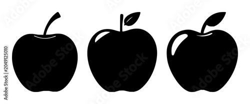 Healthy apple icon set with solid black color and simple silhouette featuring fruit, food, nutrition with vitamins and diet
