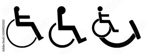 Universal Wheelchair Access symbol set with solid black icon design featuring accessibility, handicapped, disability with mobility and assistance