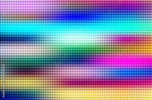 A vibrant abstract artwork displaying colorful stripes and pixelated patterns.