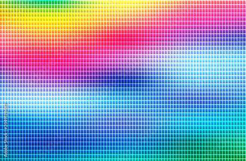 Vibrant rainbow-colored pixels create a mesmerizing abstract pattern on a digital screen.