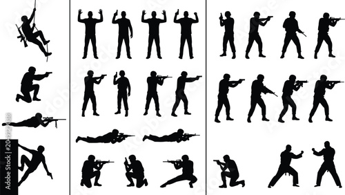Konstfotografi Military soldier and special forces police silhouettes set featuring tactical op