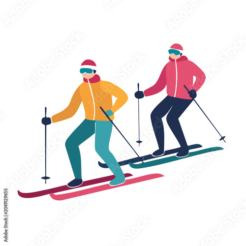 Two skiers in flat design style
