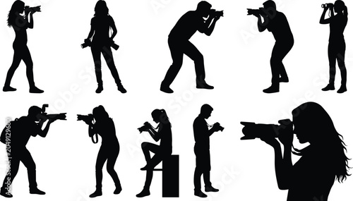 Fotografie Professional photographer silhouette collection featuring camera operators captu