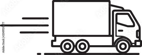 A black line of a heavy delivery truck with motion lines, indicating fast shipping and logistics services on a white also transparent background