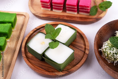 Kuih Pelita or ‘Lantern Kuih’ two-layered custard dessert pandan and coconut cream flavor
