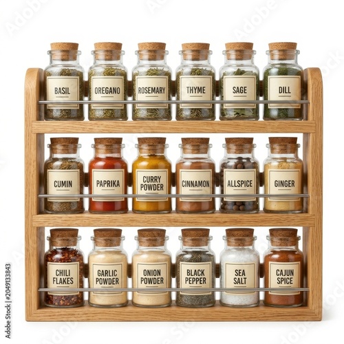Spice rack isolated on white background stock photography high detail kitchen accessory
