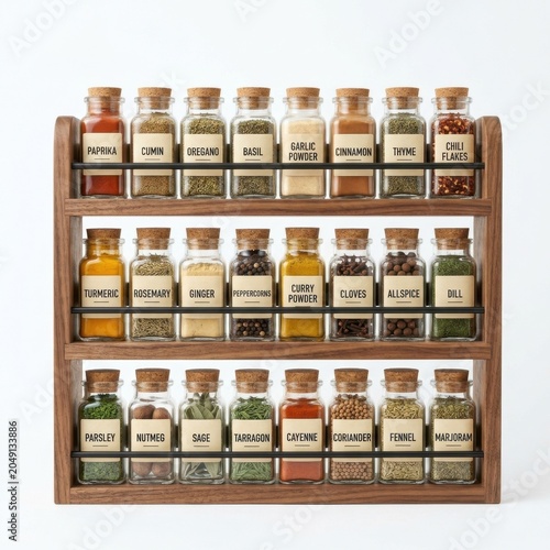 Spice rack isolated on white background stock photography high detail kitchen accessory
